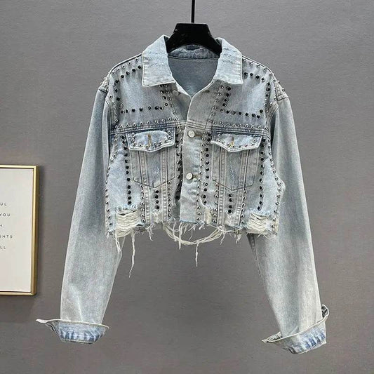 Women’s Denim Coat - Casual Turn Down Collar Spliced Jacket - Buy Center US