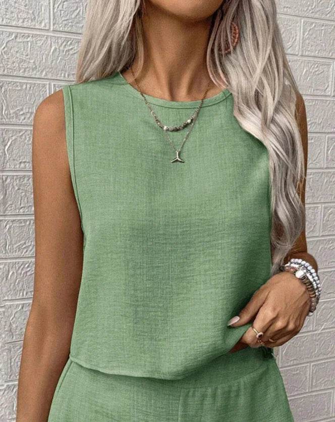 Elegant 2025 Women's Summer Outfit Set - Sleeveless Top & Shorts - Buy Center US