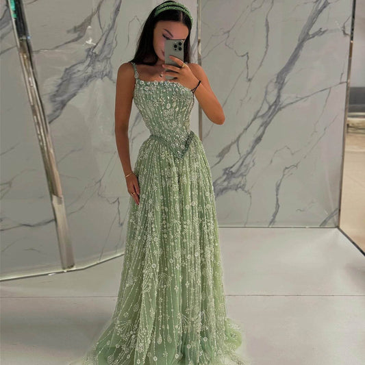Sharon Said Sage Green Evening Dress - Elegant Spaghetti Strap Style - Buy Center US