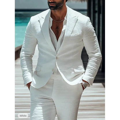TULX White Linen Suit for Men - 2-Piece Wedding Tuxedo Set - Buy Center US
