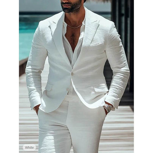 TULX White Linen Suit for Men - 2-Piece Wedding Tuxedo Set - Buy Center US