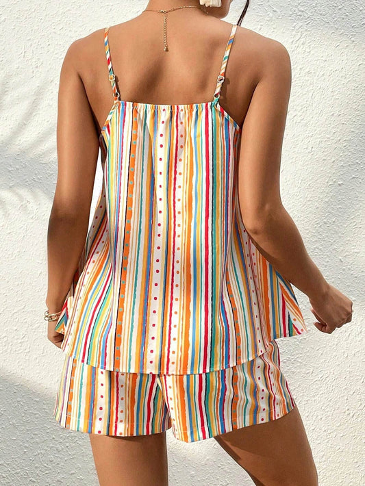 Tercoun Women's Striped Polka Dot Suspender Shorts Set - Sweet Style - Buy Center US