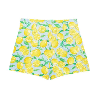 2024 ZAR4 Women's Linen Lemon Print Knot Short Shirt & High-Waist Shorts - Buy Center US