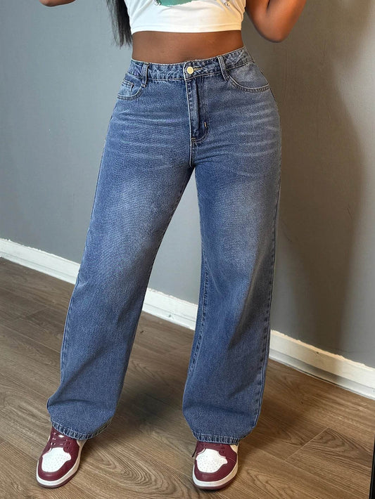 Women’s Straight Leg Denim Jeans - Classic Casual Style with Pockets - Buy Center US