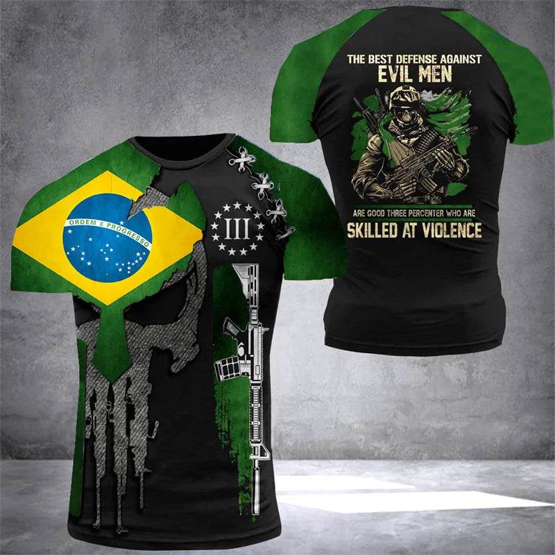 Brazil Flag 3D Print Men's T-Shirt - Casual Summer Oversized Tee - Buy Center US