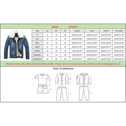 Men's Winter Fleece Lined Fur Collar Jean Jacket - Warm Denim Outerwear - Buy Center US