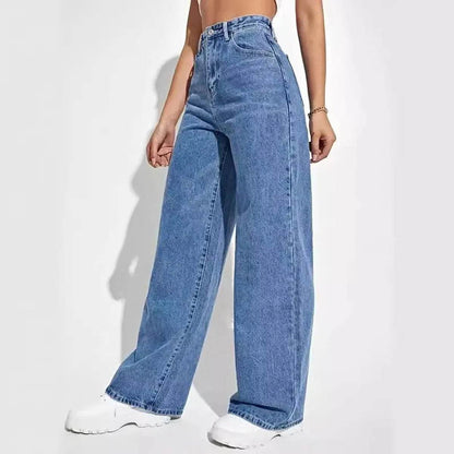 Y2K Retro High Waisted Blue Jeans for Women - Baggy Straight Fit - Buy Center US