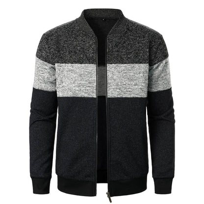 Men's Autumn Stand-Up Collar Striped Knit Jacket - Fashionable Zipper Top - Buy Center US