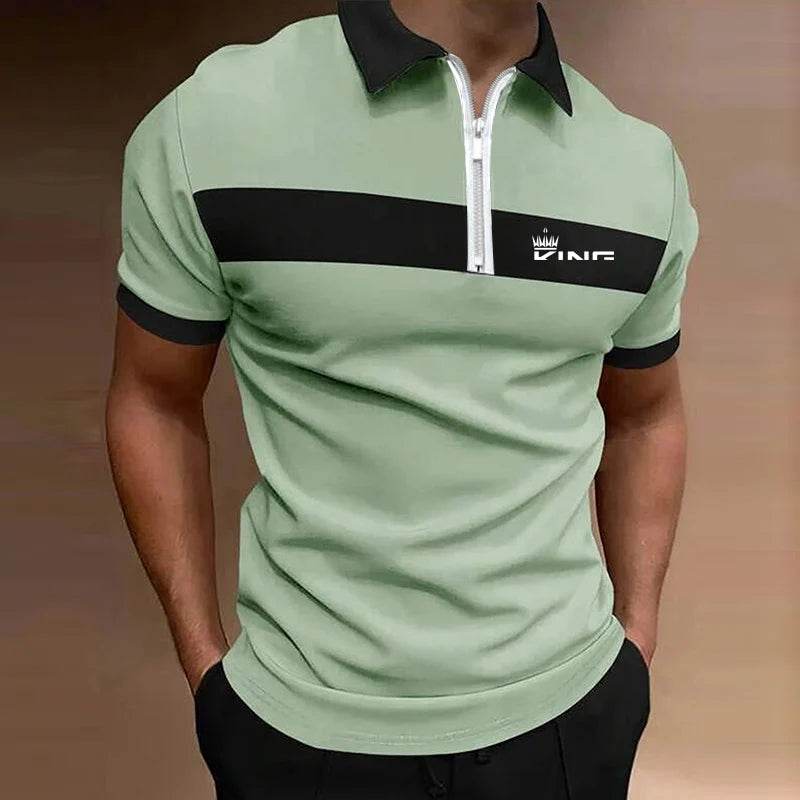 Men's Striped Zipper Polo Shirt - Casual Summer Top in Contrast Colors - Buy Center US