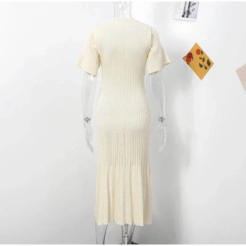 Elegant Knit Dress for Women - Ankle-Length Short Sleeve O-Neck - Buy Center US