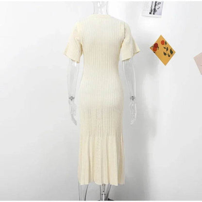Elegant Knit Dress for Women - Ankle-Length Short Sleeve O-Neck - Buy Center US