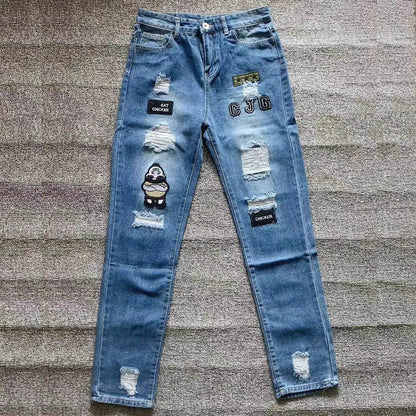 Tsingyi White Embroidery Ripped Jeans - Slim Fit Casual Denim - Buy Center US