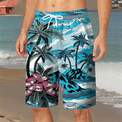 Hawaiian Coconut Tree Pattern Board Shorts - Quick Dry Men’s Swimwear - Buy Center US