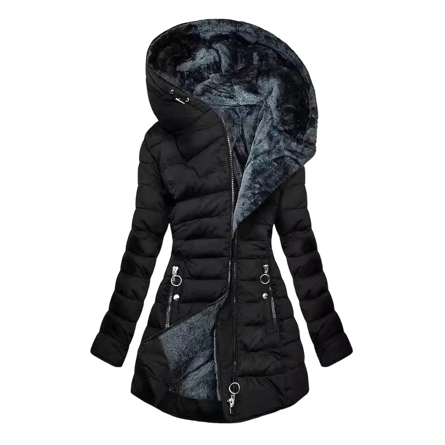 Women's Hooded Down Jacket - Thick Plush-Lined Winter Coat - Buy Center US