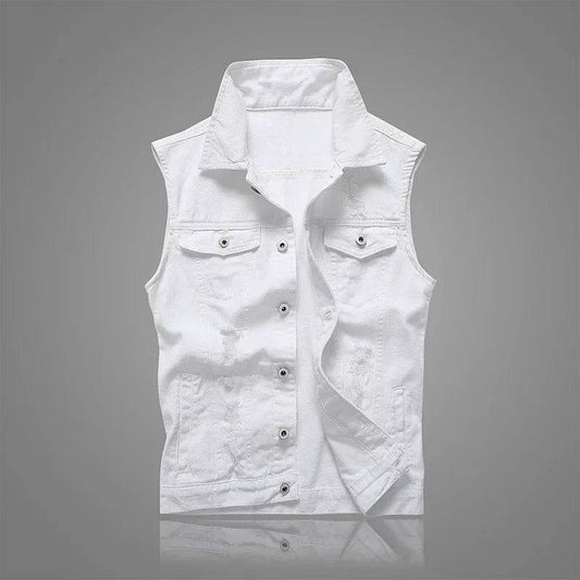 MLSJSHIQI Men's Ripped Denim Vest - Retro Sleeveless Tank Top for Summer - Buy Center US