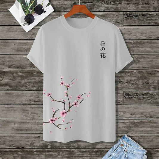 Men’s 3D Print Cherry Blossom Tree Tee - Casual Graphic Shirt for Summer - Buy Center US
