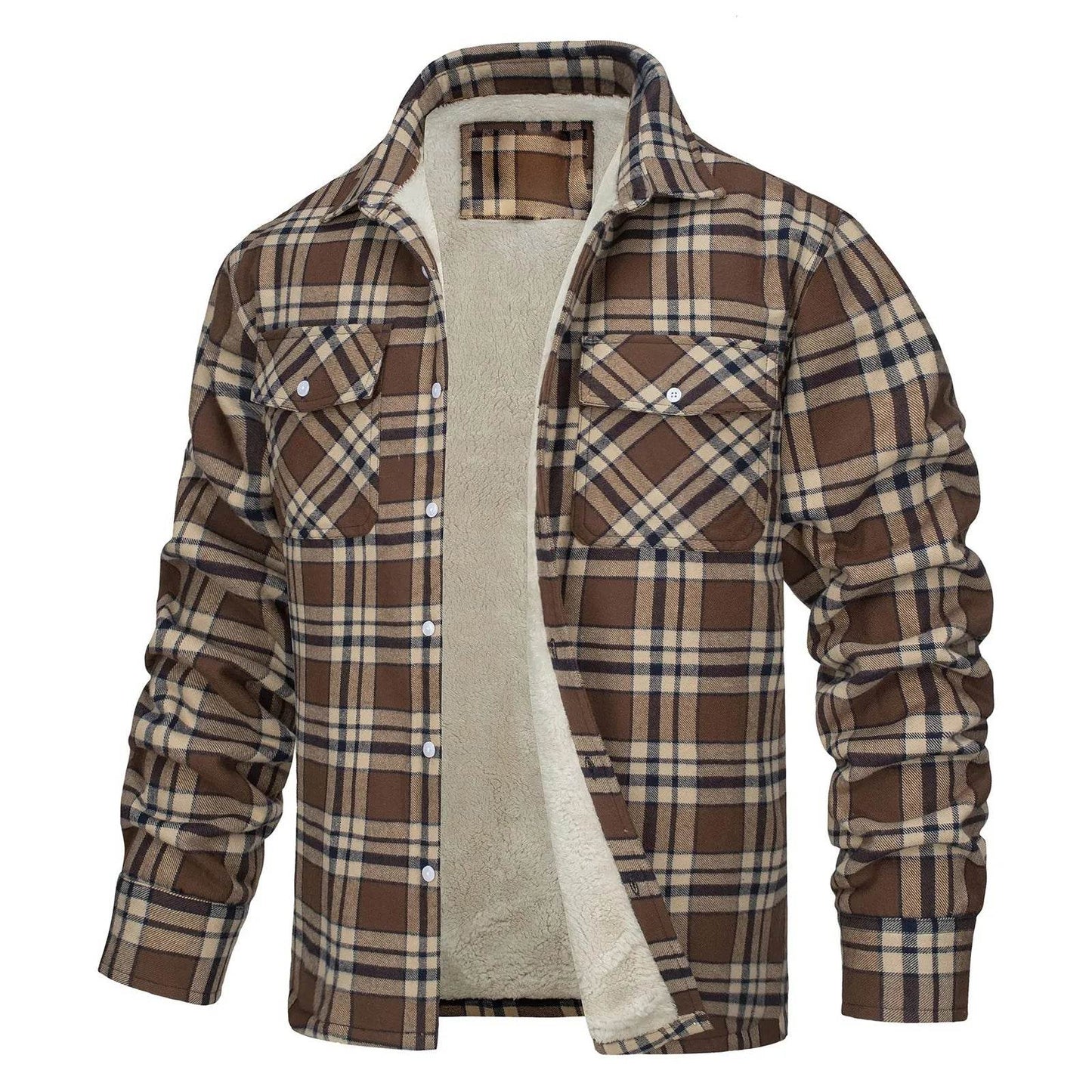 Men’s Casual Plaid Winter Jacket - Soft Plush Long Sleeve Outerwear - Buy Center US