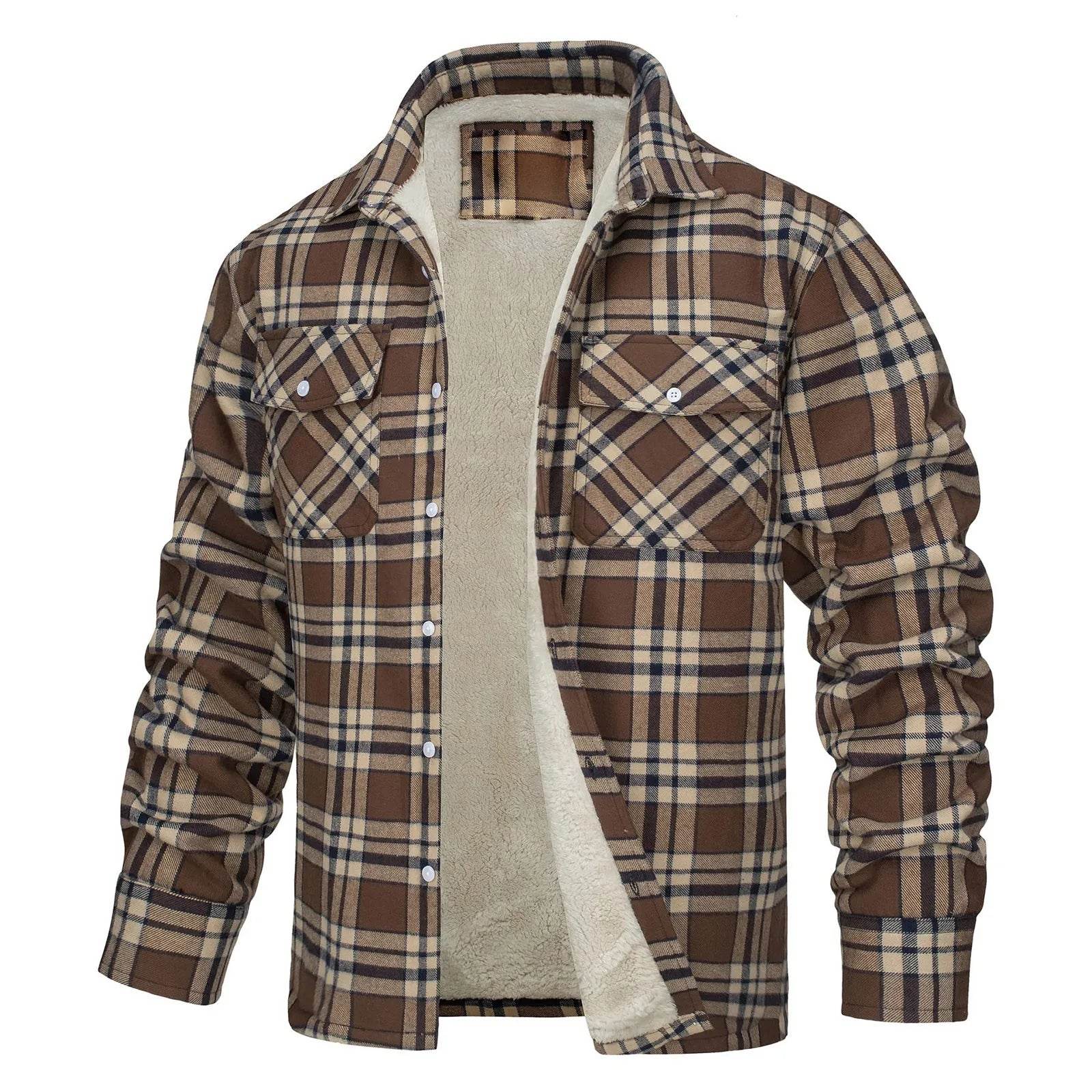 Men’s Casual Plaid Winter Jacket - Soft Plush Long Sleeve Outerwear - Buy Center US