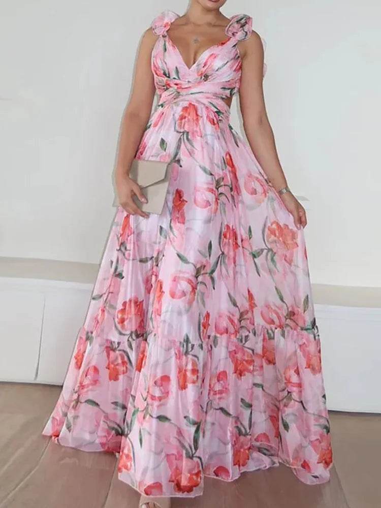 MAFIRRY Women’s V-Neck Hollow Out Maxi Dress - Elegant Summer Style - Buy Center US