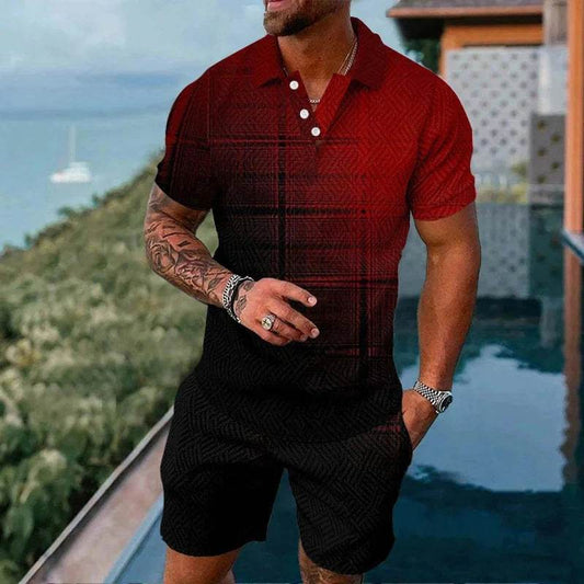 Vibrant 3D Printed Summer Men’s Polo Shirt & Shorts Set - Casual Fashion - Buy Center US