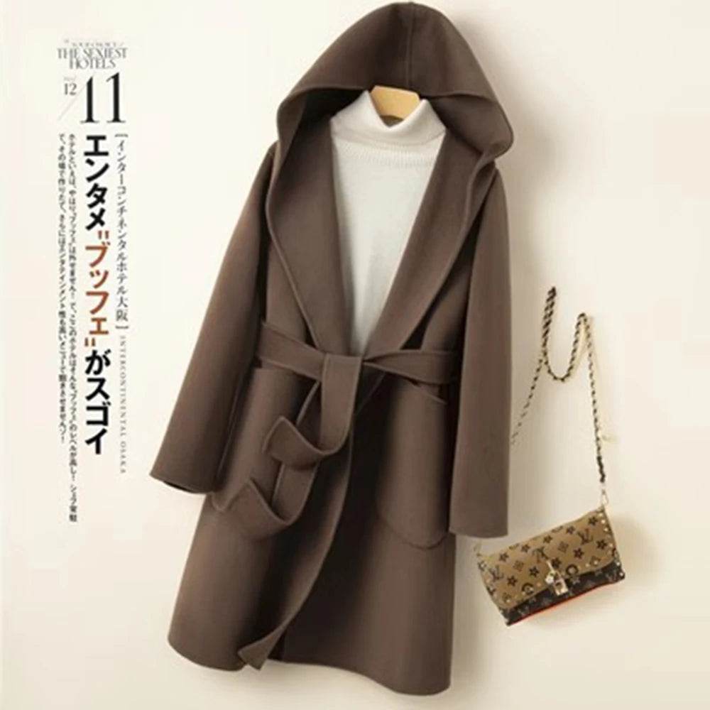YUEYUAN Women’s Cashmere Hoodie Coat - Double-Sided Slimming Design - Buy Center US