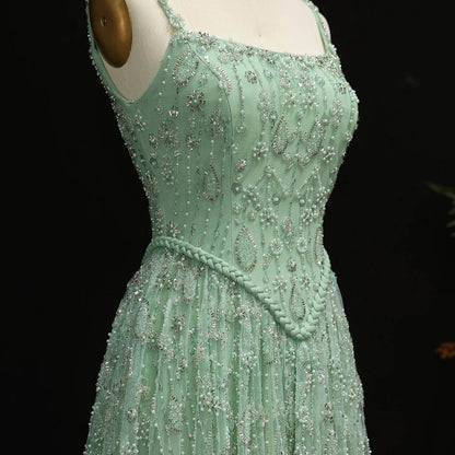 Sharon Said Sage Green Evening Dress - Elegant Spaghetti Strap Style - Buy Center US