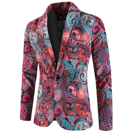 Casual Men's Blazer Jacket - Printed Long Sleeve Lapel Fashionwear - Buy Center US