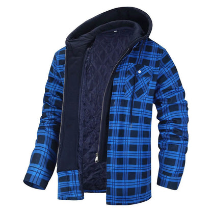 Men's Winter Flannel Cotton Shirt Jacket with Hood - Quilted & Warm - Buy Center US