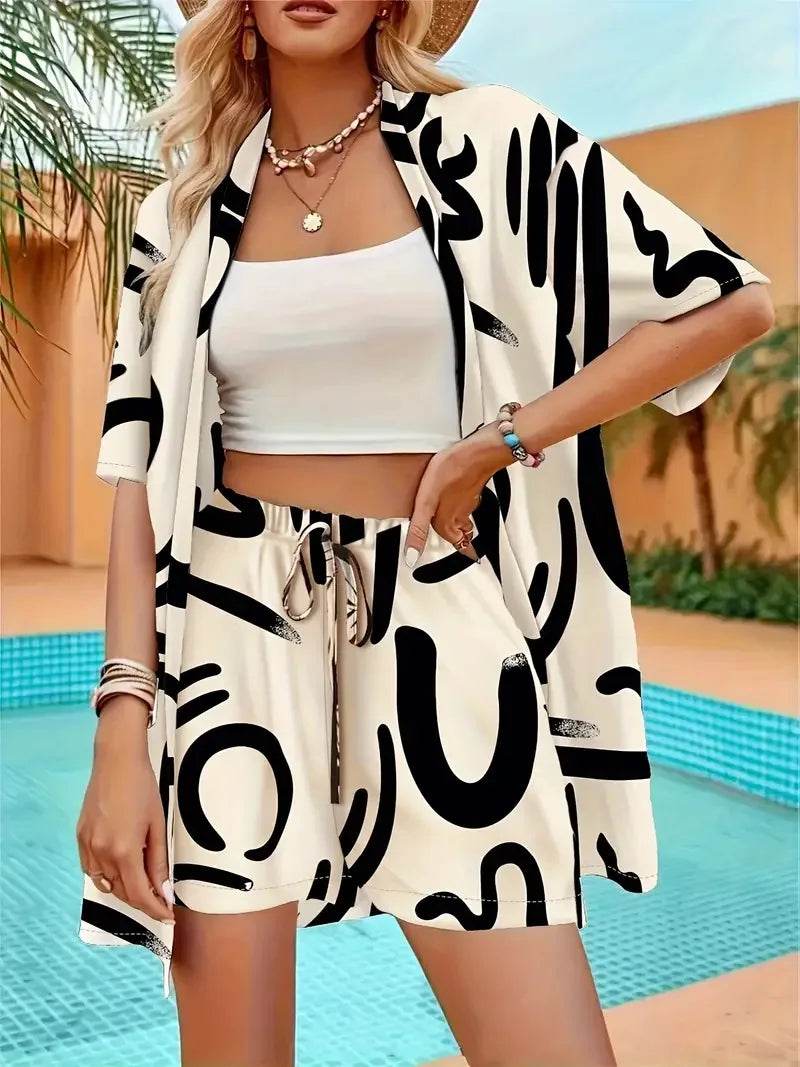 Women's Summer Loose Fit Cardigan and Shorts Two-Piece Set - Buy Center US