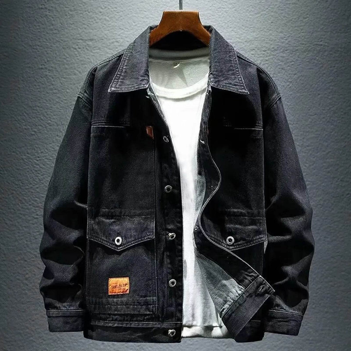 MUQGEW Men's Retro Denim Jacket - Casual Loose Fit Outerwear for Spring - Buy Center US