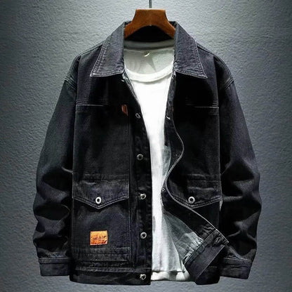 MUQGEW Men's Retro Denim Jacket - Casual Loose Fit Outerwear for Spring - Buy Center US