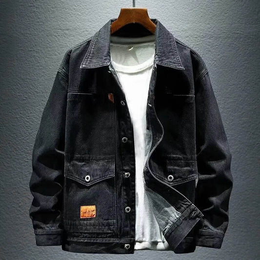 MUQGEW Men's Retro Denim Jacket - Casual Loose Fit Outerwear for Spring - Buy Center US