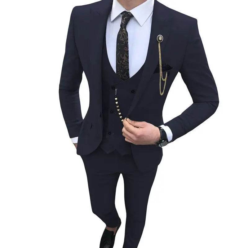Kromoc Men's Slim Fit 3-Piece Suit - Wedding Tuxedo with Peak Lapel - Buy Center US
