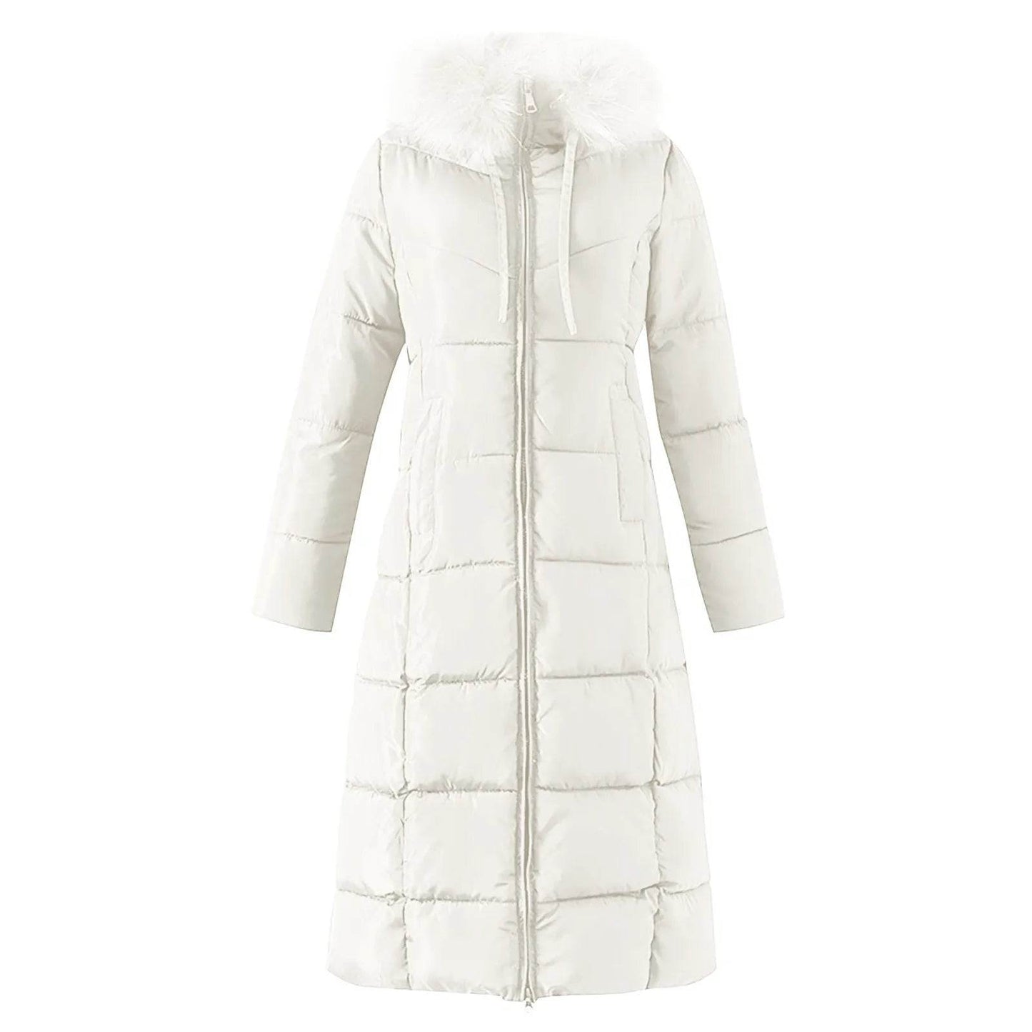 Women's Long Cotton Padded Coat - Slimming Winter Jacket with Pockets - Buy Center US