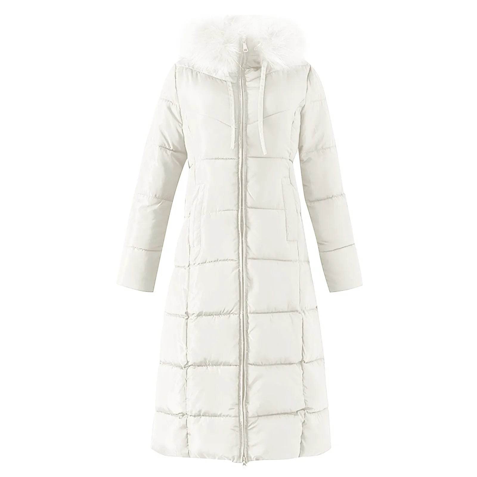 Women's Long Cotton Padded Coat - Slimming Winter Jacket with Pockets - Buy Center US