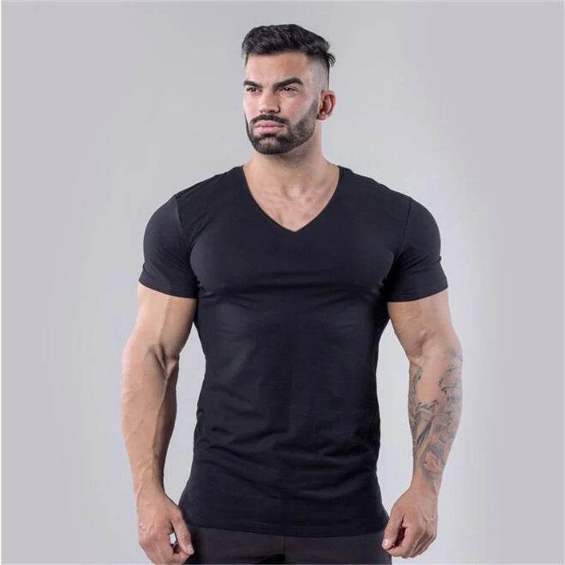 Muscleguys Men’s V-Neck Gym T-Shirt - Slim Fit, Breathable Cotton - Buy Center US
