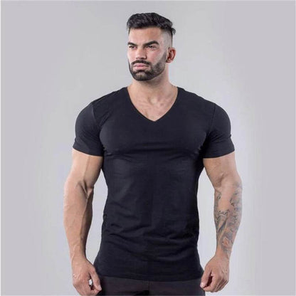 Muscleguys Men’s V-Neck Gym T-Shirt - Slim Fit, Breathable Cotton - Buy Center US