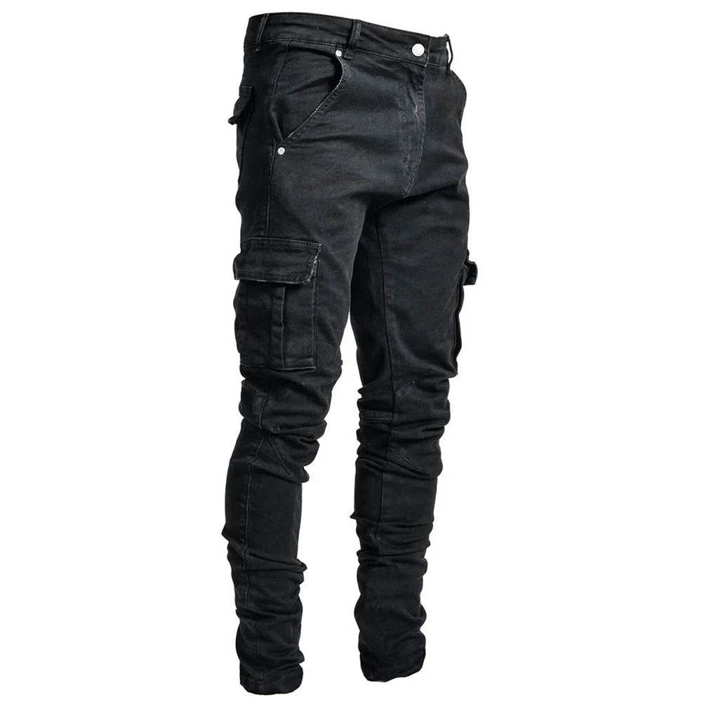 Slim Fit Men's Denim Cargo Pants - Multi Pocket Casual Trousers - Buy Center US