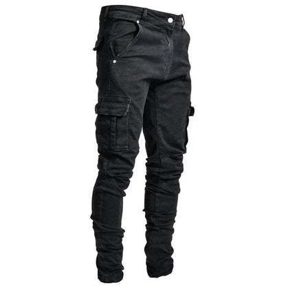 Slim Fit Men's Denim Cargo Pants - Multi Pocket Casual Trousers - Buy Center US