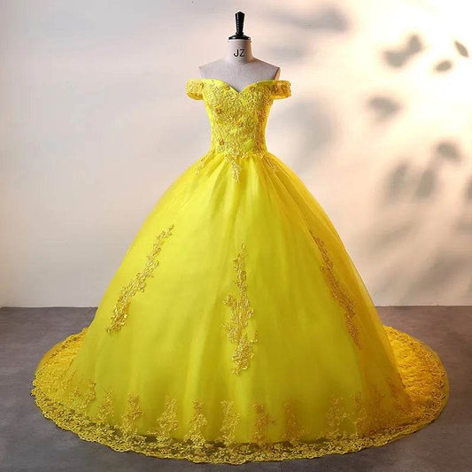 Ashley Gloria Yellow Quinceanera Dress - Elegant Floral Ball Gown - Buy Center US