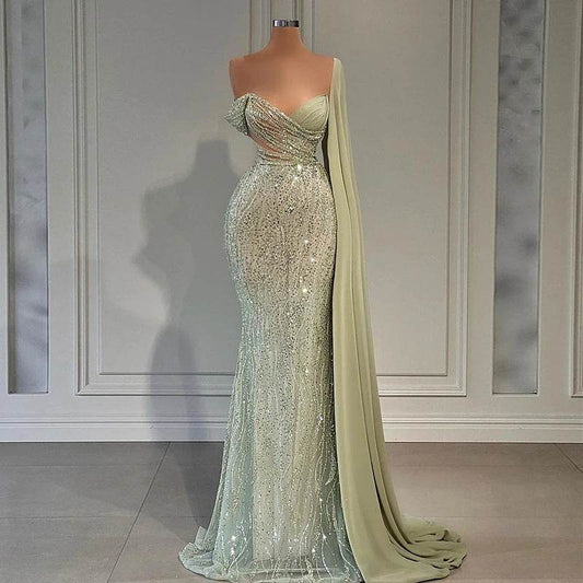 Sharon Said Sage Green Mermaid Evening Dress – Off The Shoulder Cape - Buy Center US