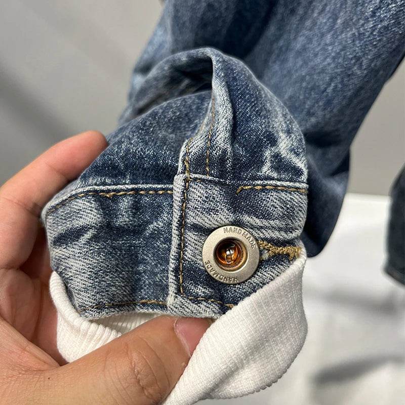 SELAITAILYE Men's Blue Denim Jacket - Casual Lapel Collar for Spring & Autumn - Buy Center US