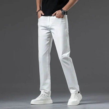 2024 Men's Creamy-White Straight Denim Jeans - Lightweight Casual Pants - Buy Center US