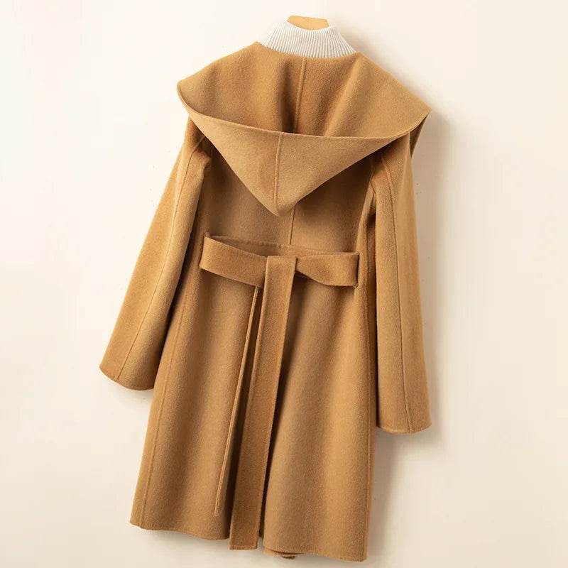 YUEYUAN Women’s Cashmere Hoodie Coat - Double-Sided Slimming Design - Buy Center US