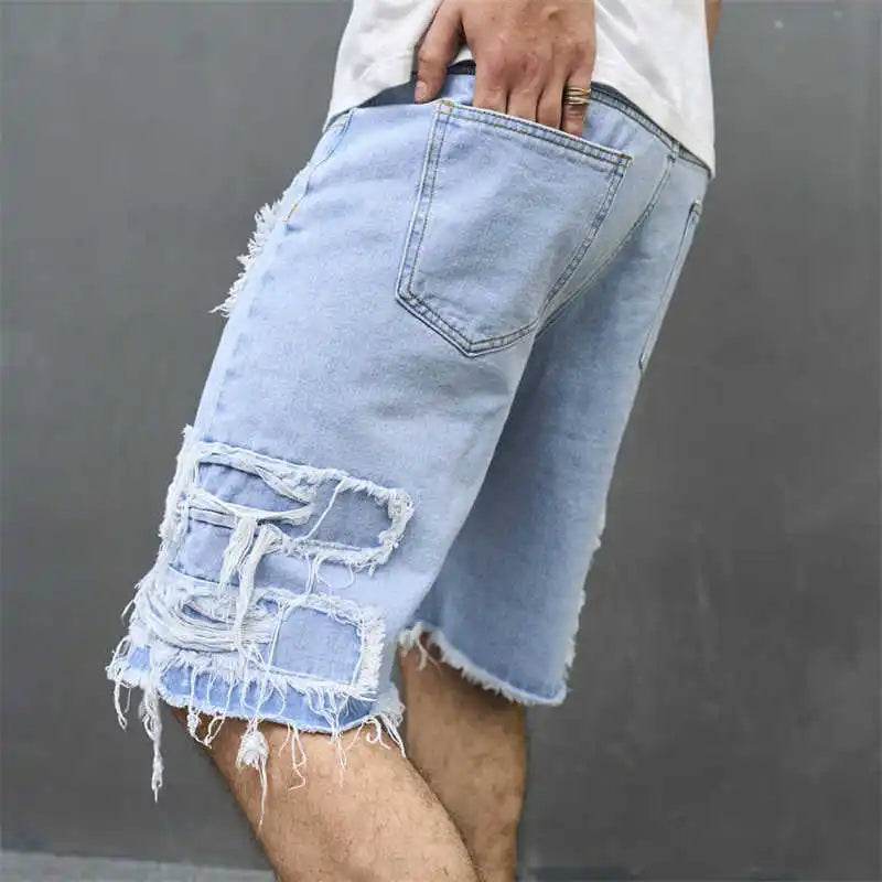 High-Streets Men's Ripped Denim Shorts - Casual Hip Hop Style - Buy Center US