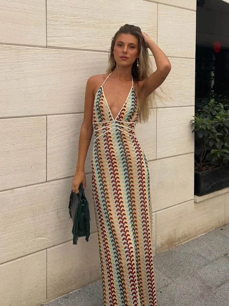 Beainmmry Colorful Deep V-neck Maxi Dress - Chic Sleeveless Design - Buy Center US