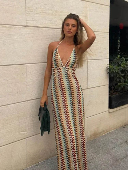 Beainmmry Colorful Deep V-neck Maxi Dress - Chic Sleeveless Design - Buy Center US