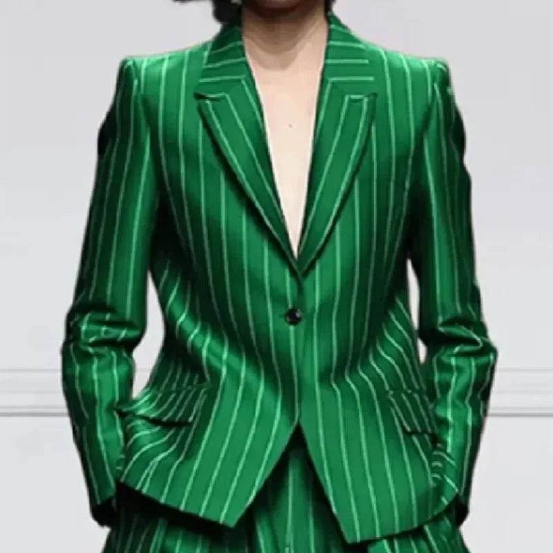 Beautyblue Women's Vintage Blazer Set - Striped Loose Wide Leg Trousers - Buy Center US