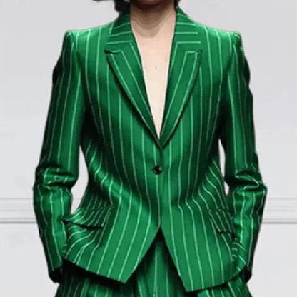 Beautyblue Women's Vintage Blazer Set - Striped Loose Wide Leg Trousers - Buy Center US