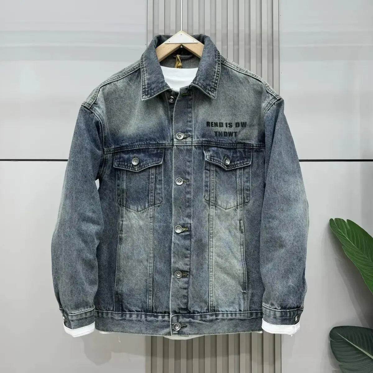High-End Vintage Thick Plate Denim Jacket for Men - Casual Spring Autumn Wear - Buy Center US